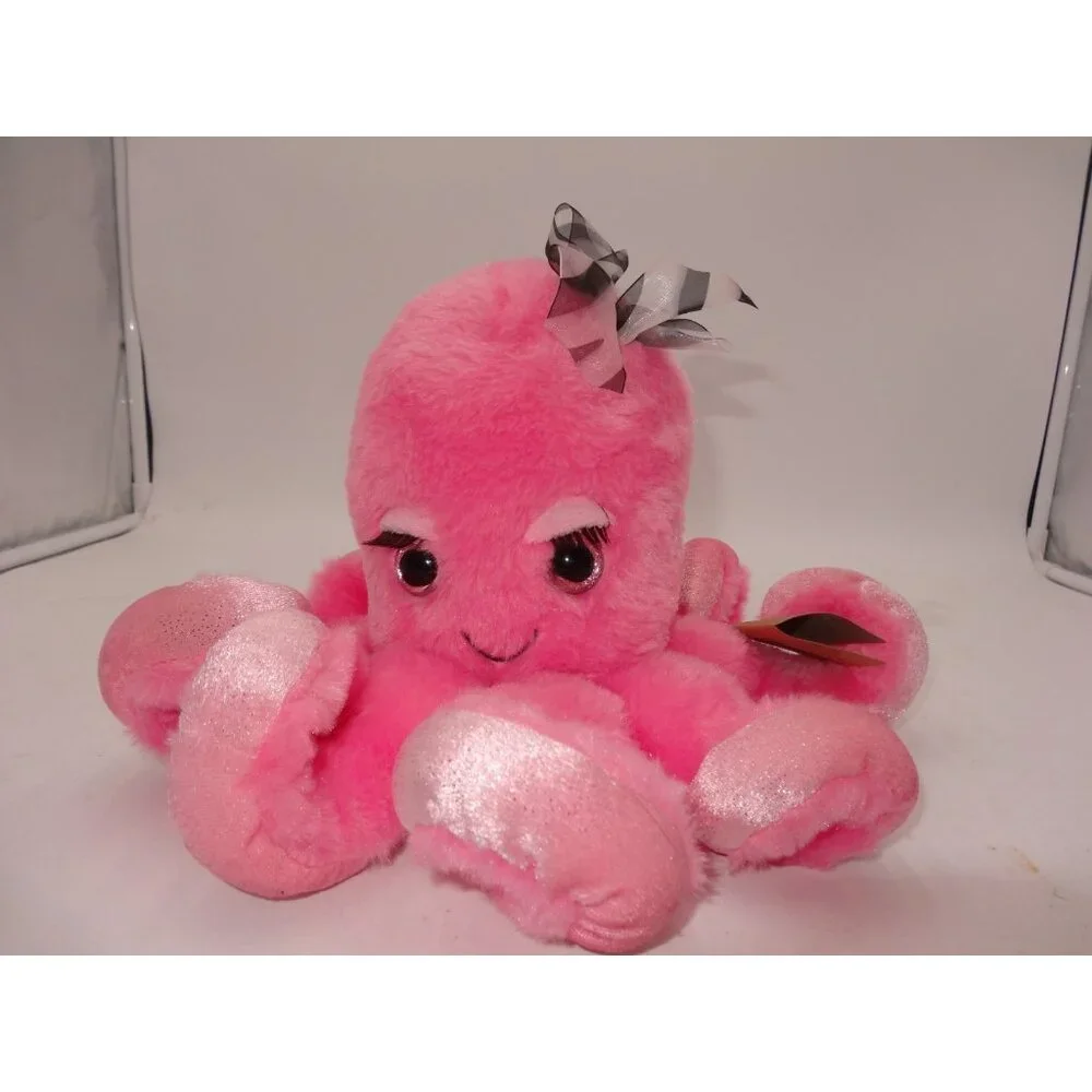 The Petting Zoo Pink Octopus Plush 12 Inch Glitter‎ Eyes Stuffed Animal Toy
